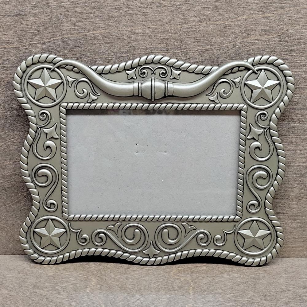 Metal Picture Frame 4x6 Photo Longhorn Stars Rope Rodeo Free Standing Desk Shelf